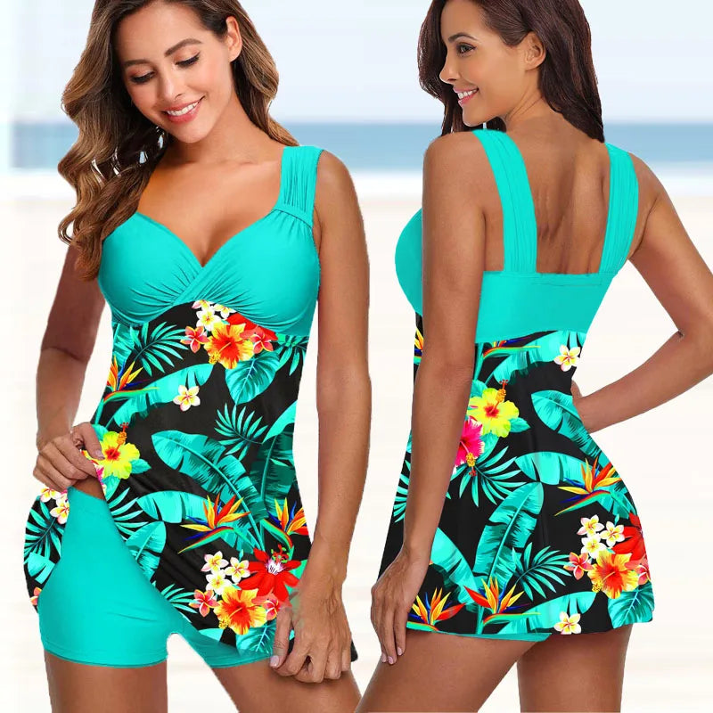 floral tankini swimdress with matching briefs 