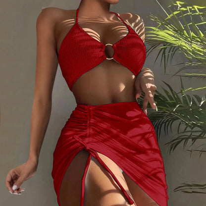  Triangle bikini top and bottom from 4-piece set  red color 