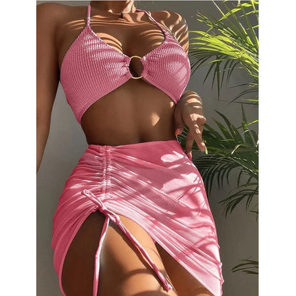 Front view of 3-piece bikini set the light ink style 