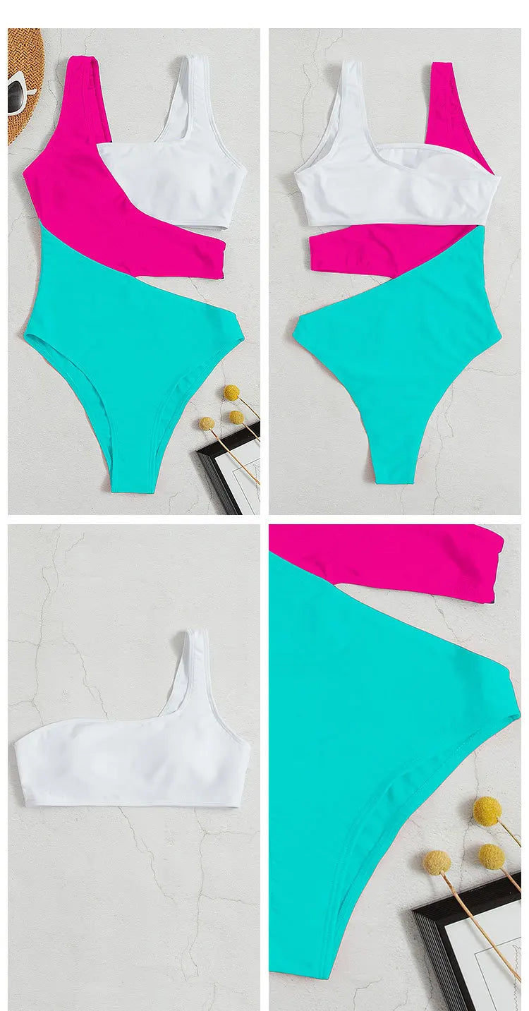 Front view of classic beach one-piece swimsuit in solid color
