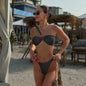 Front view of mesh panel bikini with high-waist Brazilian-cut bottoms Dark style 