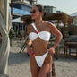 Front view of mesh panel bikini with high-waist Brazilian-cut bottoms white  style 