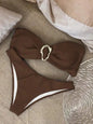 Strapless swimsuit.High-cut bikini bottom the brown style 