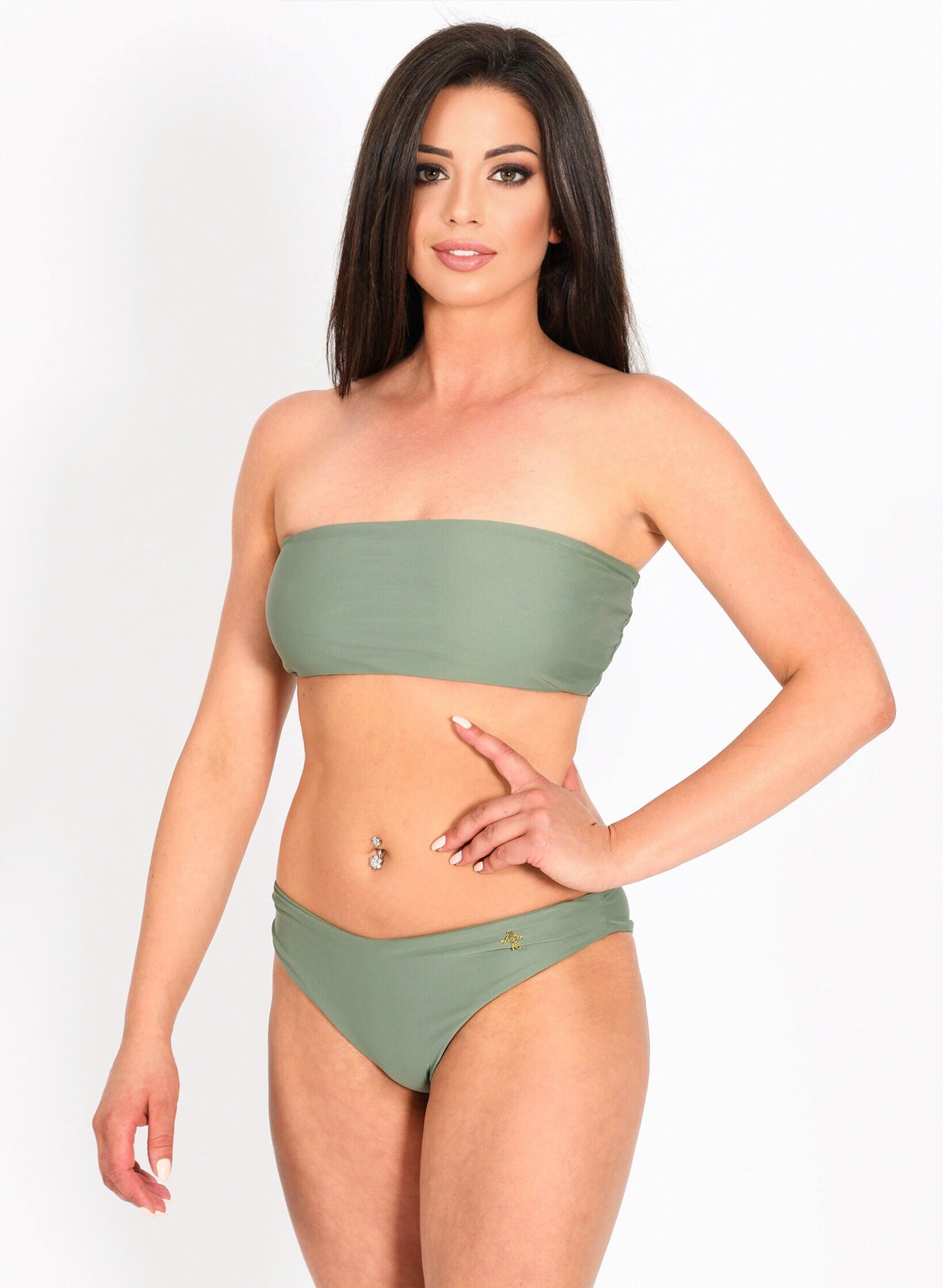 Zoey Bandeau Top & Classic Bottom - Khaki-0