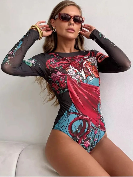 Front view of long sleeve high-waisted bikini set