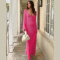 Model walking with Women's Lunar Lace Long-Sleeve Cover-Up pink