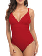 front view of scoop-back swimsuit for women with solid color design