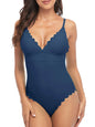 Close-up of scalloped edge detailing on elegant swimwear