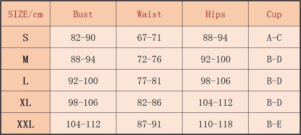 SIZE CHART SHOWS THE Everyday swimsuit