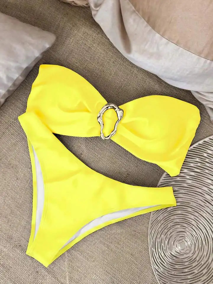 Strapless_swimsuit yellow style 