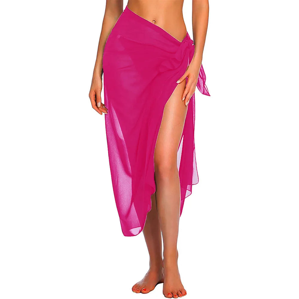 front view of the Sheer Summer Bikini Wrap Skirt rose red  style 