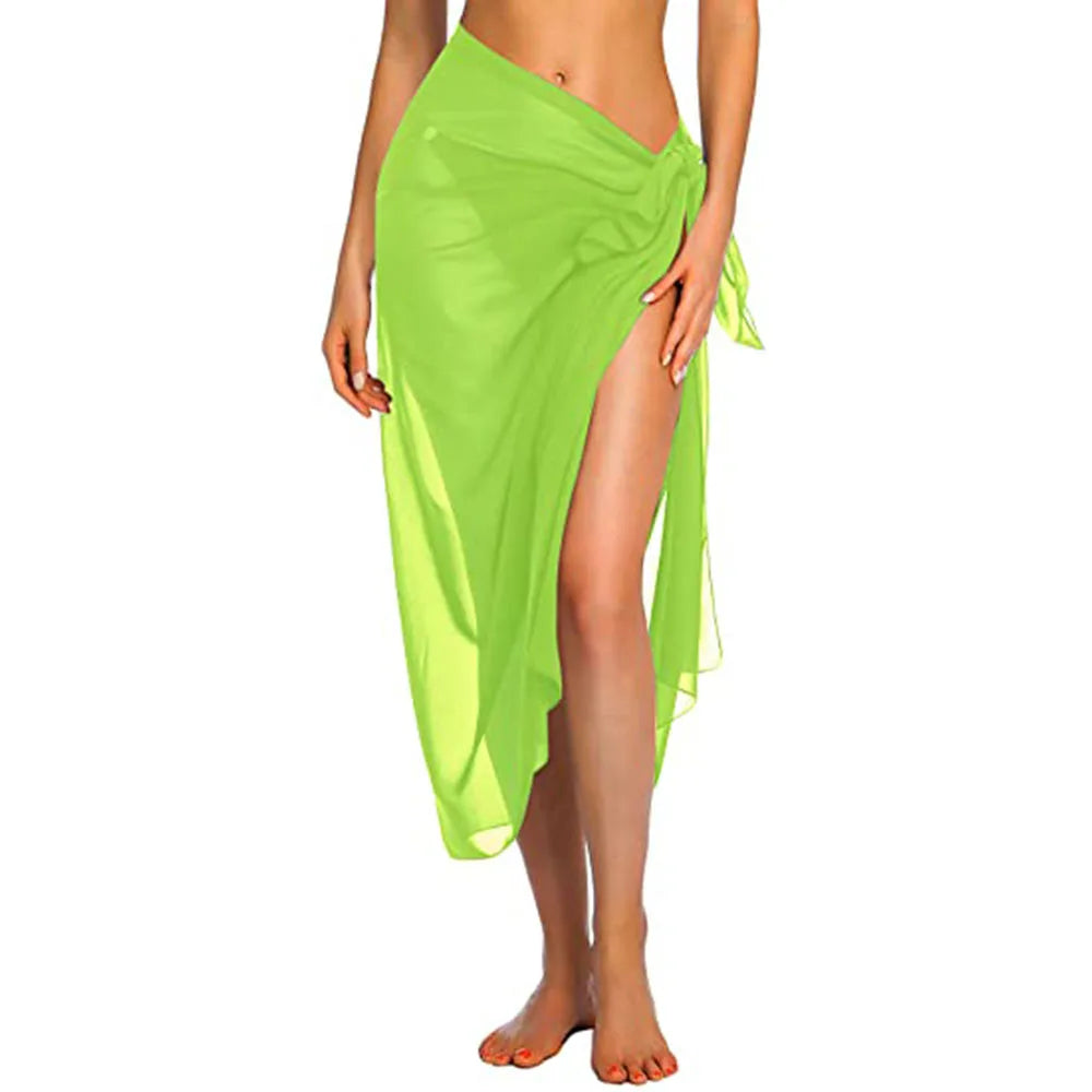 front view of the Sheer Summer Bikini Wrap Skirt sky deep green style 