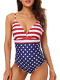 high-stretch one-piece swimsuit USA flag design 