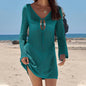  Close-up of knit fabric in Women's Boho Tie-Up Knit Beach Cover-Up green 