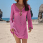 Women's Crochet Charm Tunic Cover-Up styled poolside over a bikini pink
