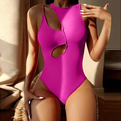 symmetrical neckline swimsuit in solid color