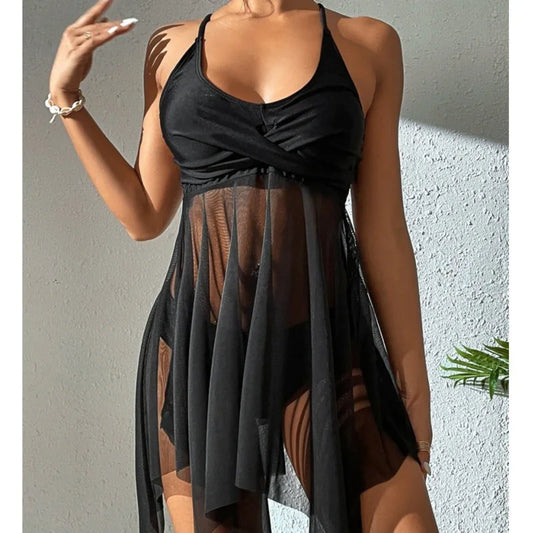 Front view of Women's Active Tide Two-Piece Tankini Set in black
