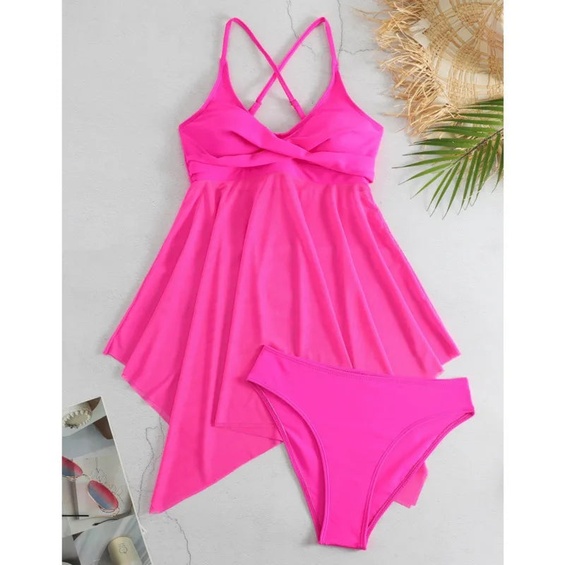 pink view of Women's Active Tide Tankini Set with high-waist bottoms