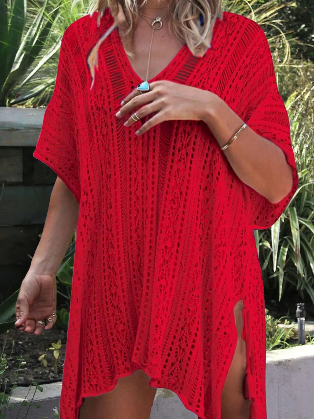  Close-up of angel wings cutout in Women's V-Neck Beach Cover-Up red color