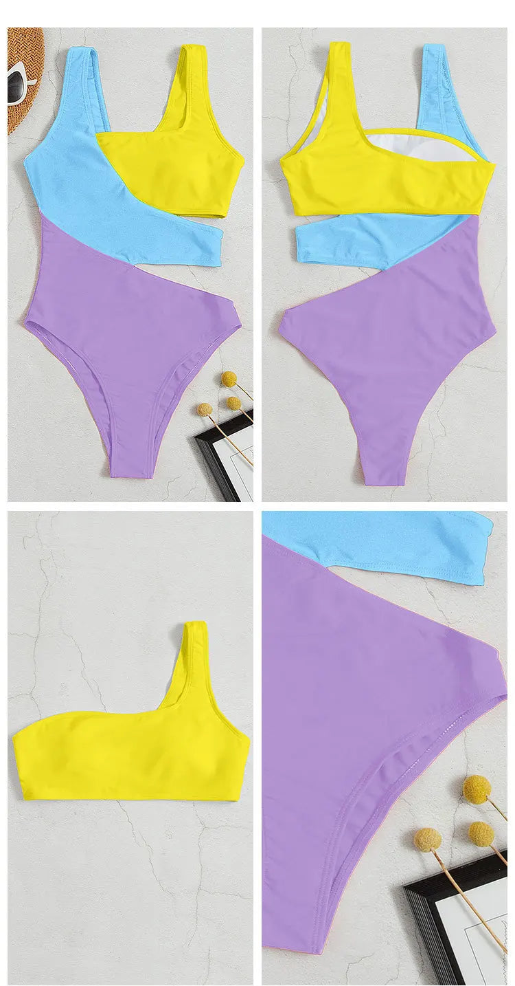 Front view of classic beach one-piece swimsuit in solid color