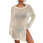 front view of the model wearing  beige Beach Cover-Up at tropical beach  