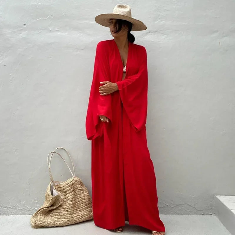 front view of Women's Belted Breeze Kimono Cover-Up with flowy design