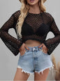 Mesh crochet bikini cover-up top for summer beachwear