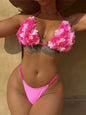 Front view of 3D floral halter bikini set with high-leg bottoms
