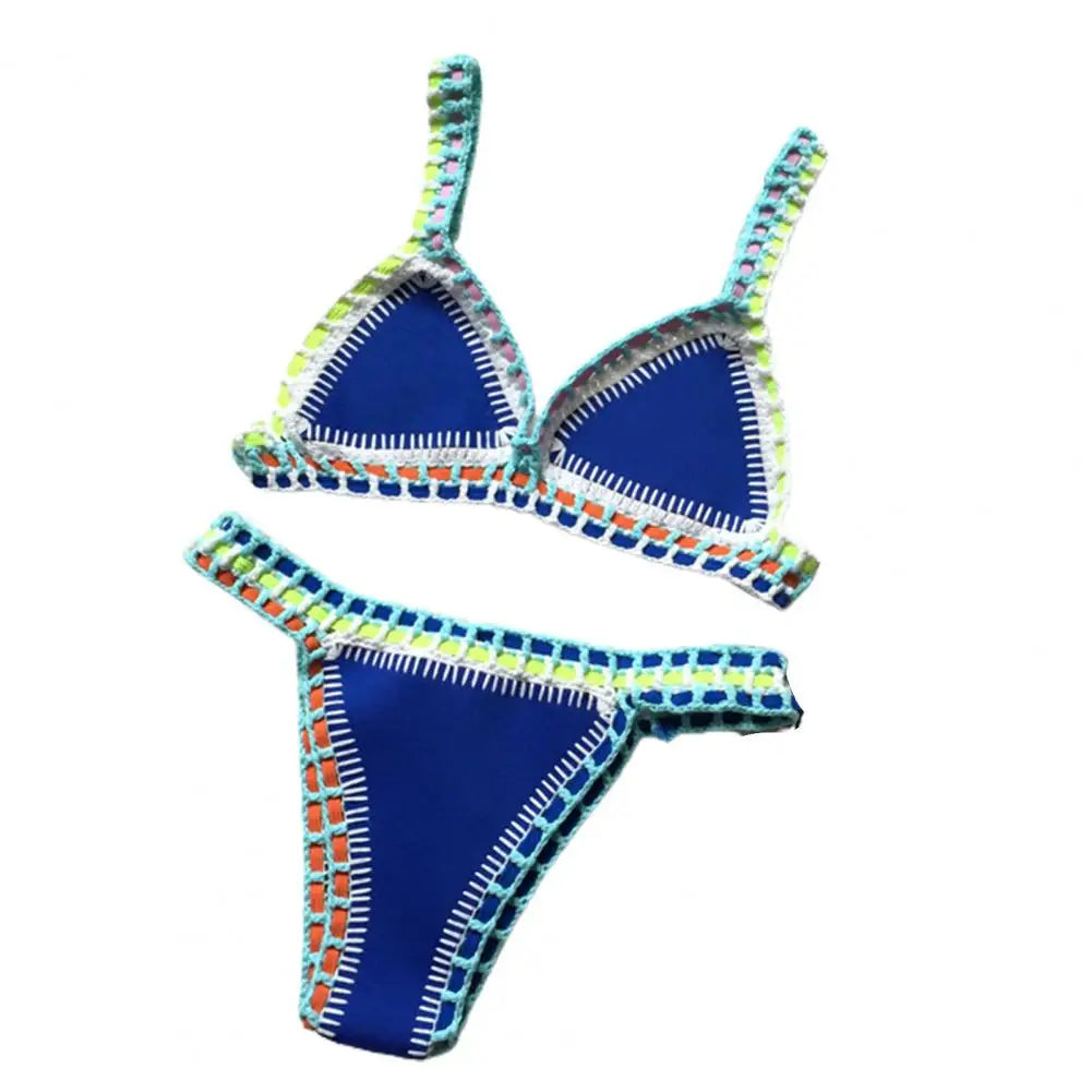 Front view of backless bikini set  blue style 