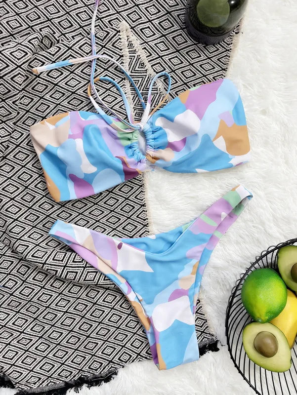 Full styled beach look with crochet skirt and bandage bikini set  