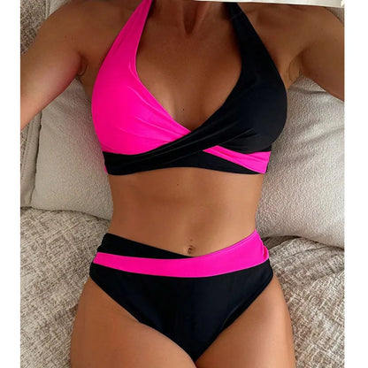 Front view of Brazilian bikini set with triangle top and cheeky bottoms