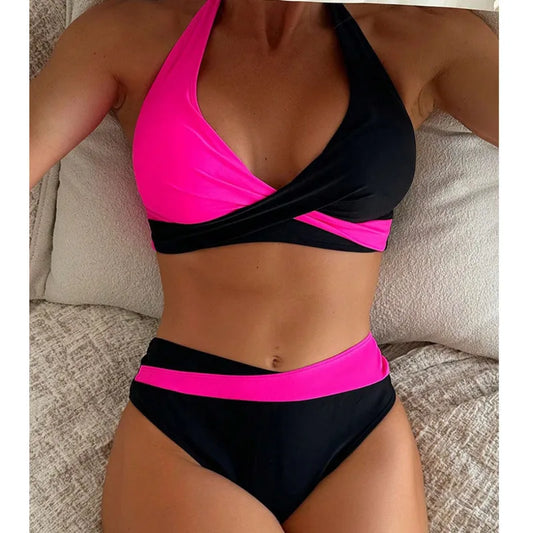Front view of Brazilian bikini set with triangle top and cheeky bottoms