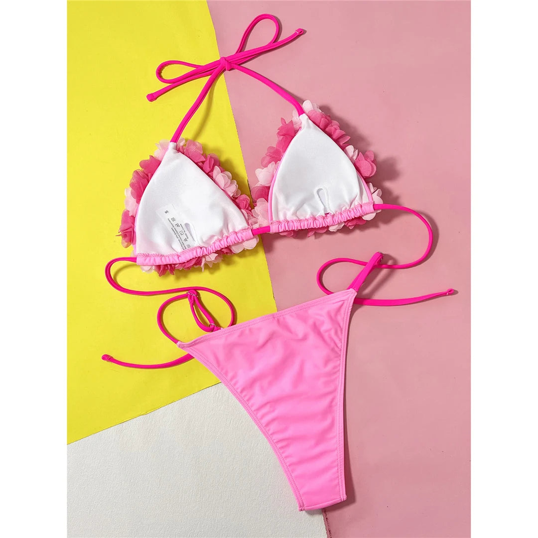  3D floral halter bikini set 