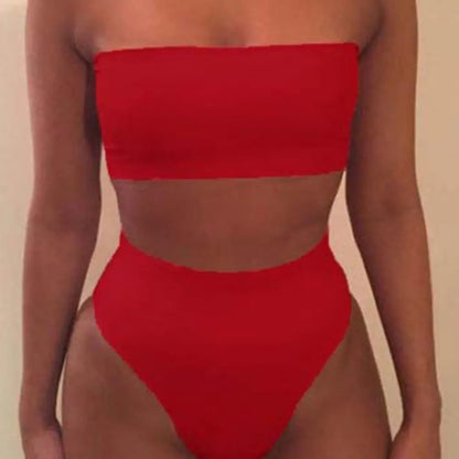 h-rise bikini bottoms with bandeau top red style 