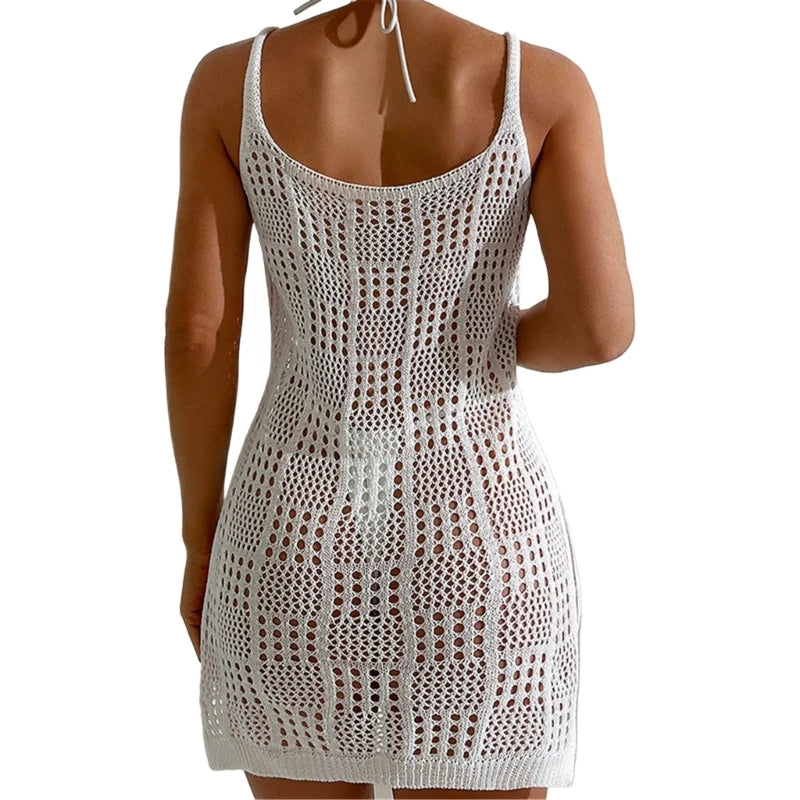 Bikini Lov sleeveless crochet hollow swimsuit cover-up back view 