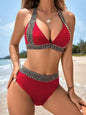 Front view of high-waisted bikini set with crop top red color 