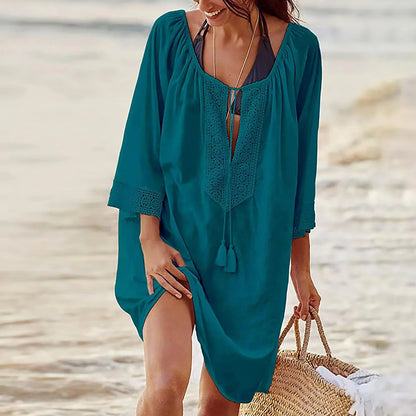 Solid color beach bikini cover-up robe for women
