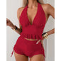 Front view of push-up tankini top and bikini bottoms red style 