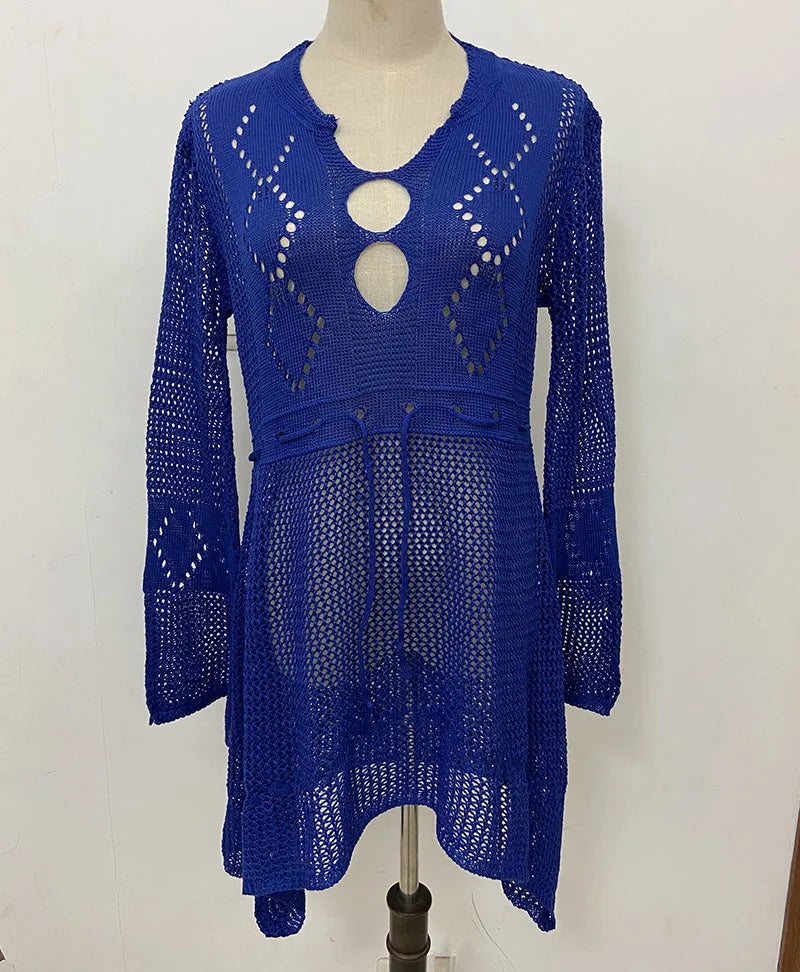 Bikini Lov blue  knitted mesh swimsuit beach dress cover-up