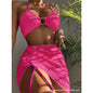 front view of bikini set showing sheer mesh cover-up pink style 