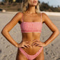 Bikinis Set Sexy Two Piece High Leg Swimwear Bandeau Plaid Low Waist Women-5