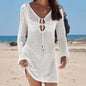 Women's Boho Tie-Up Knit Cover-Up styled for a vibrant beachside