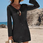 Women's Boho Tie-Up Knit Beach Cover-Up black style 