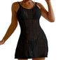  Breathable sleeveless crochet hollow beach cover-up dress