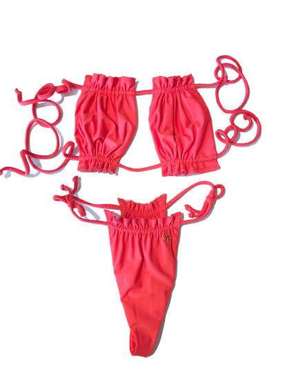 Candy Bandeau Top & Thong Bottom - Coral-8