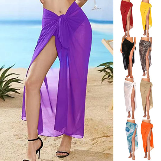 Women's Chiffon Sunset Long Sarong Cover-Up in sunset coral