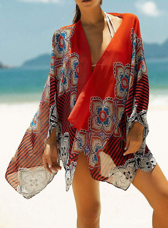 Sexy Flower Print Beach Cover Up-0