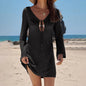 Women's Crochet Charm Long-Sleeve Beach Tunic in black