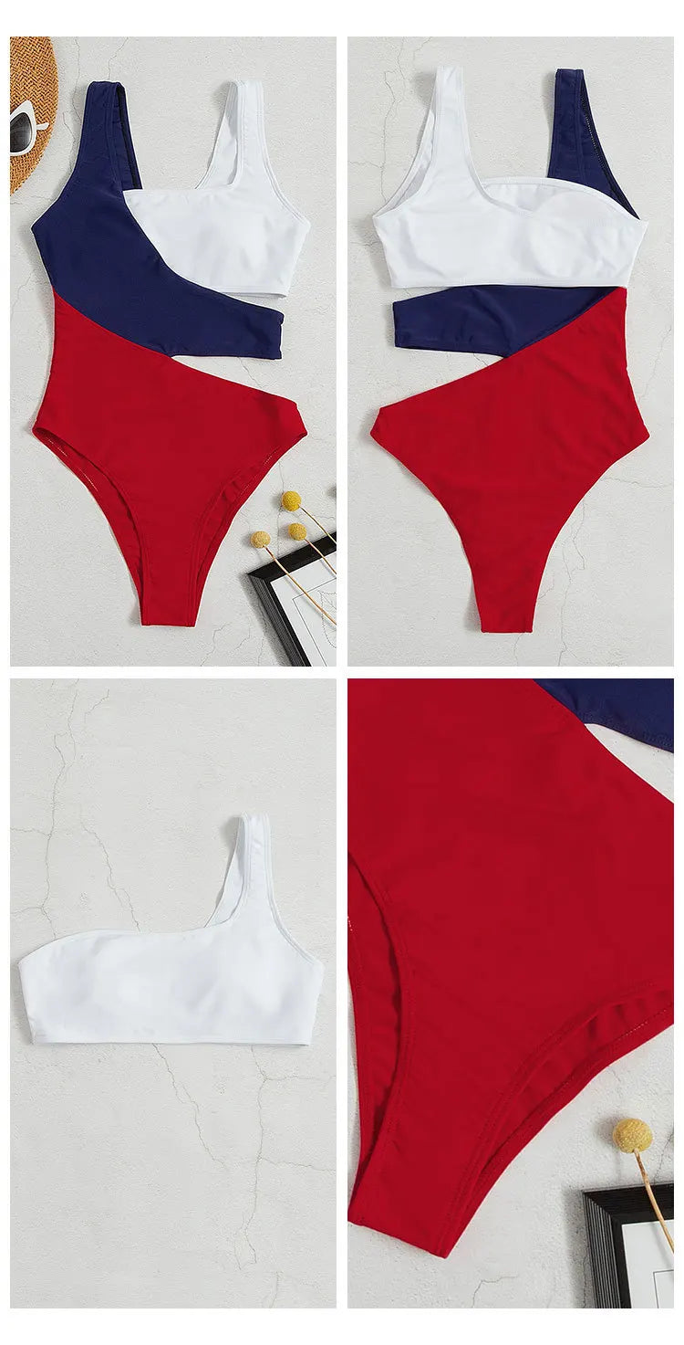 Front view of classic beach one-piece swimsuit in solid color
