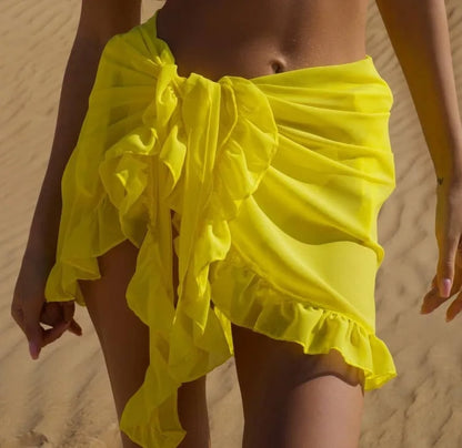 Yellow ruffle bikini cover up short skirt sarong   